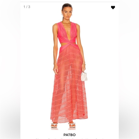PATBO Plunge Crochet Beach Dress inNeon Coral